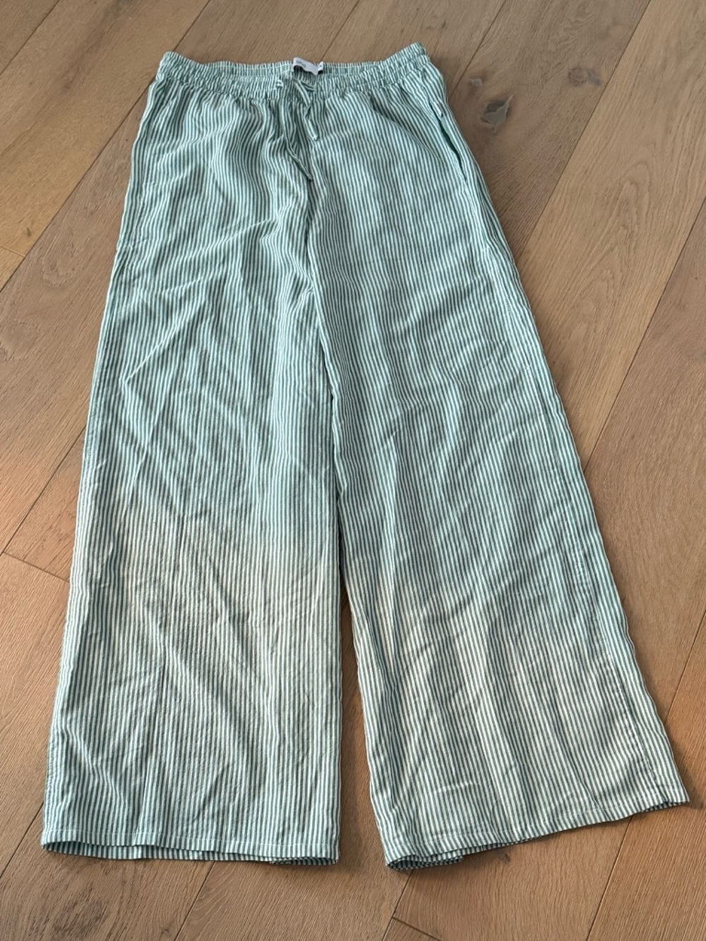 Onia Wide Leg Drawstring Pant Green White Stripe Size Large